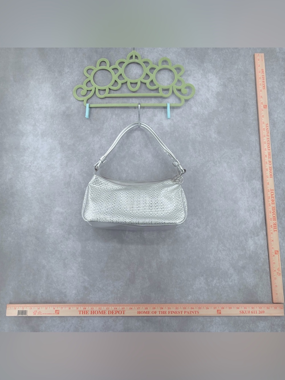 New York & Company Metallic Silver Textured Shoulder Bag